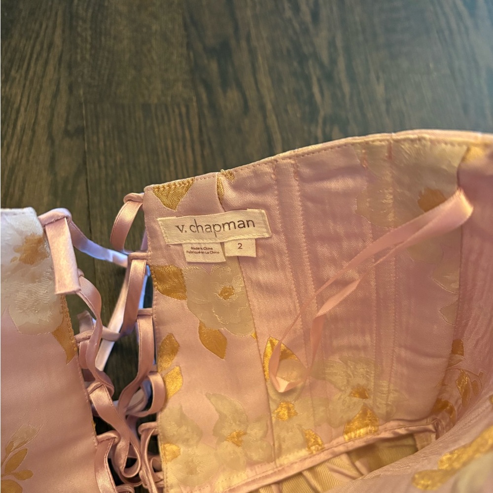 V. Chapman Strapless Lavender Floral Midi Dress with Gold Accents - Picture 4 of 6